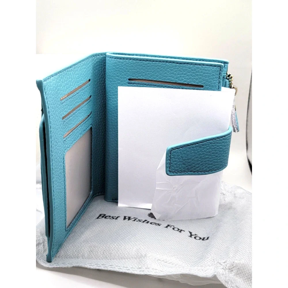 Best Wishes For You Women's Wallet Teal Cash Change Credit Cards Photos NEW